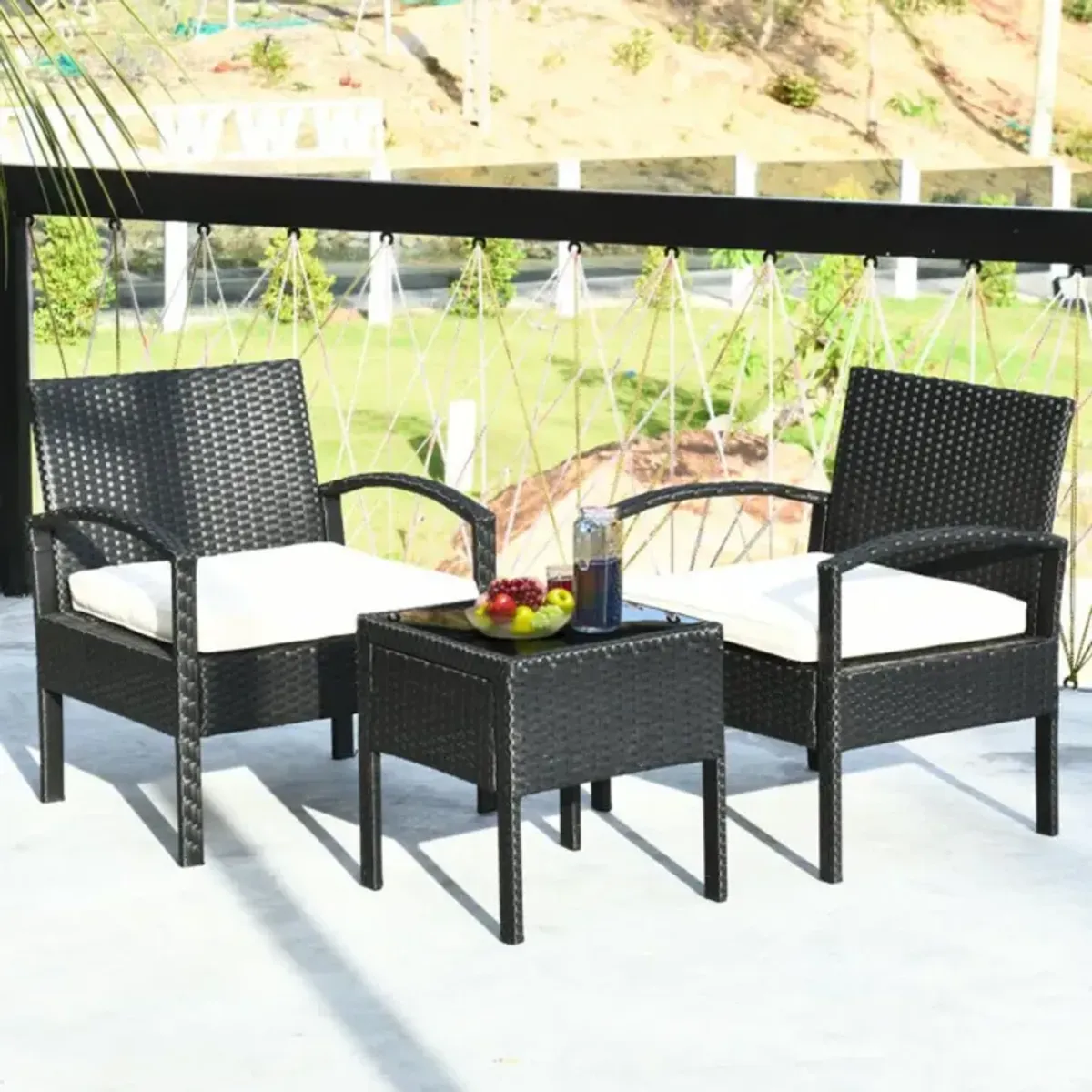 Hivvago Hivvago 3 Pieces Outdoor Rattan Patio Conversation Set with Seat Cushions