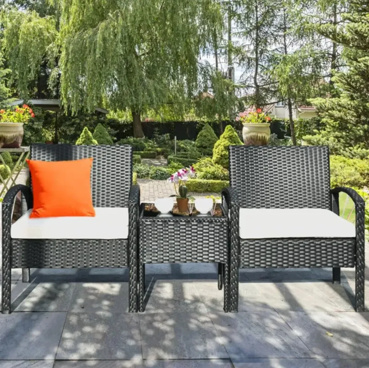 Hivvago Hivvago 3 Pieces Outdoor Rattan Patio Conversation Set with Seat Cushions