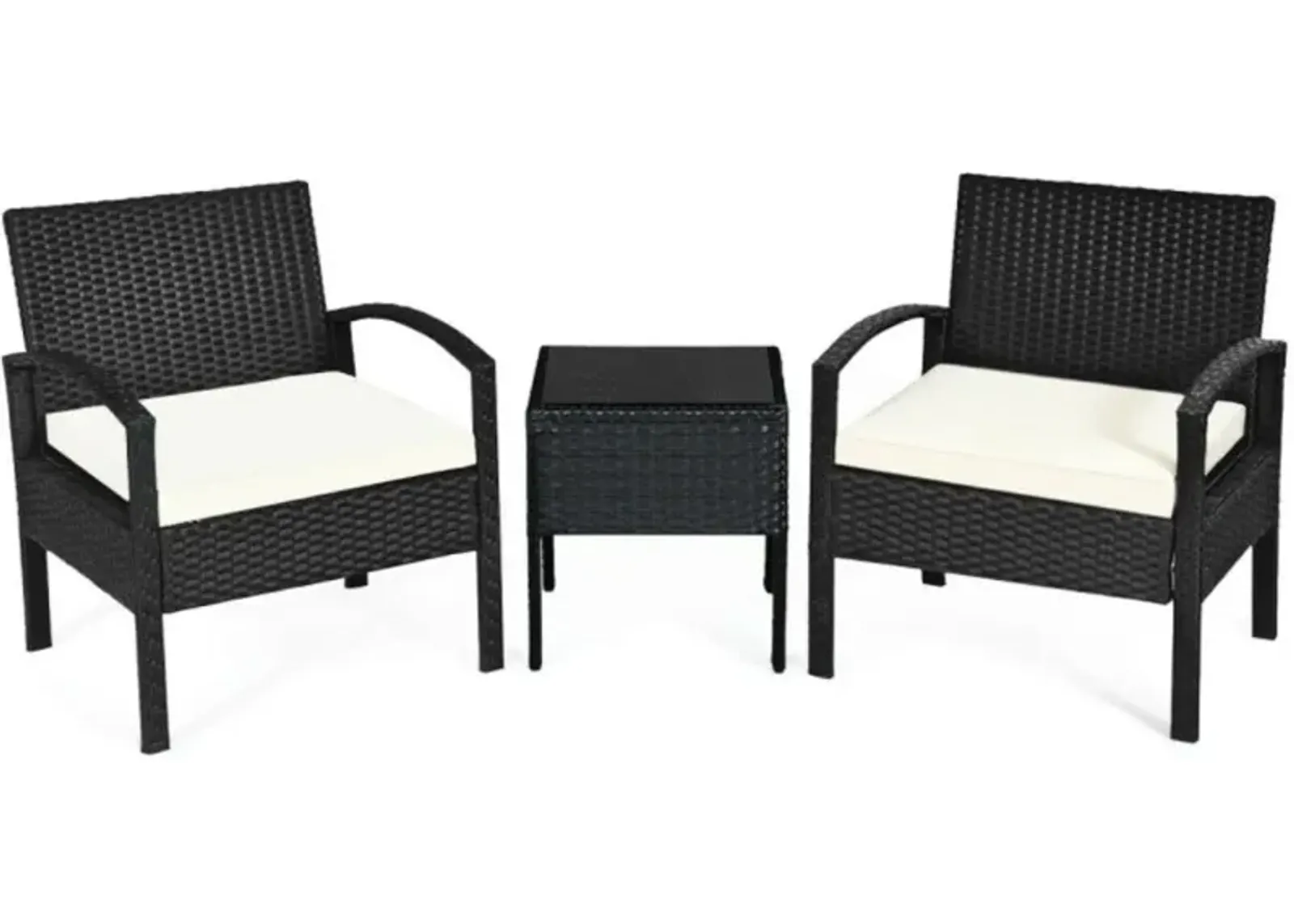 Hivvago Hivvago 3 Pieces Outdoor Rattan Patio Conversation Set with Seat Cushions