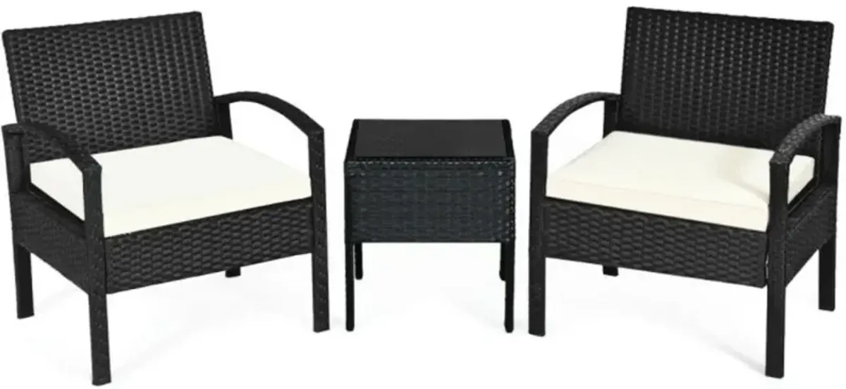 Hivvago Hivvago 3 Pieces Outdoor Rattan Patio Conversation Set with Seat Cushions