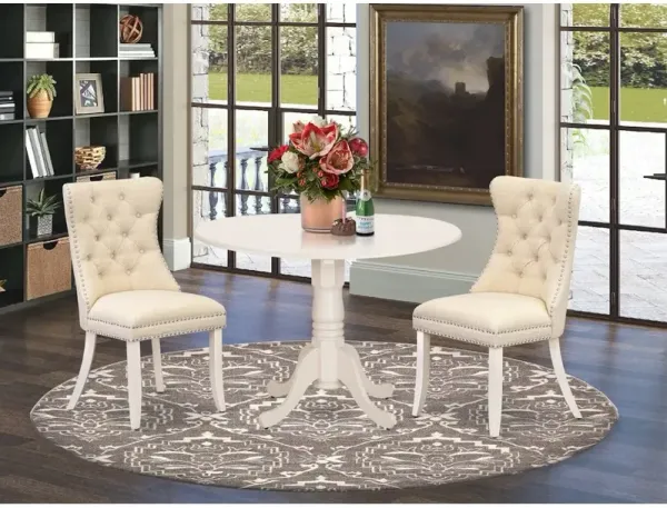 3 Piece Dining Table Set Contains a Round Kitchen Table with Dropleaf