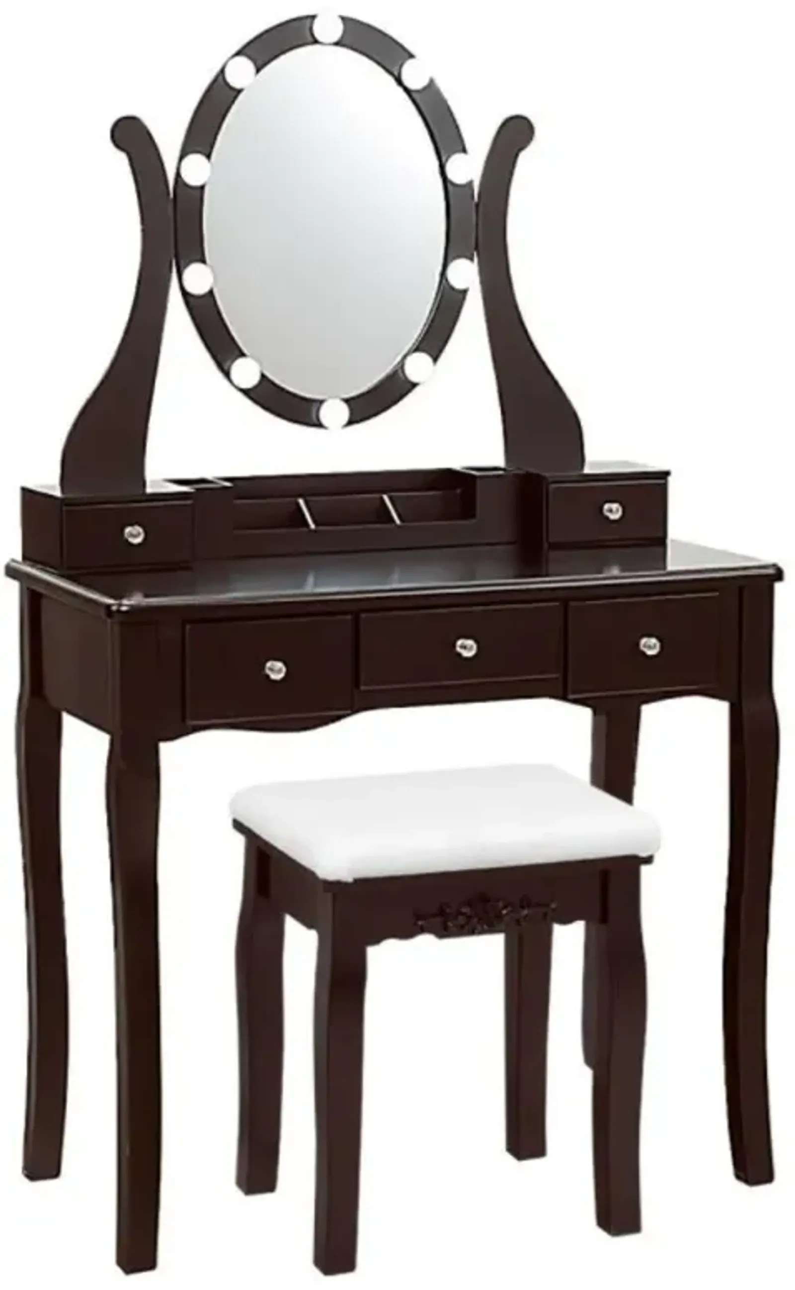 Hivvago 10 Dimmable Lights Vanity Table Set with Lighted Mirror and Cushioned Stool