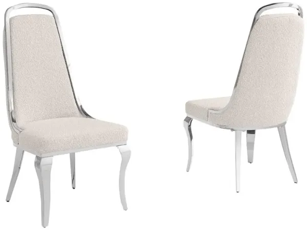 Cream Boucle Side Chairs With Silver Base (Set Of 2)