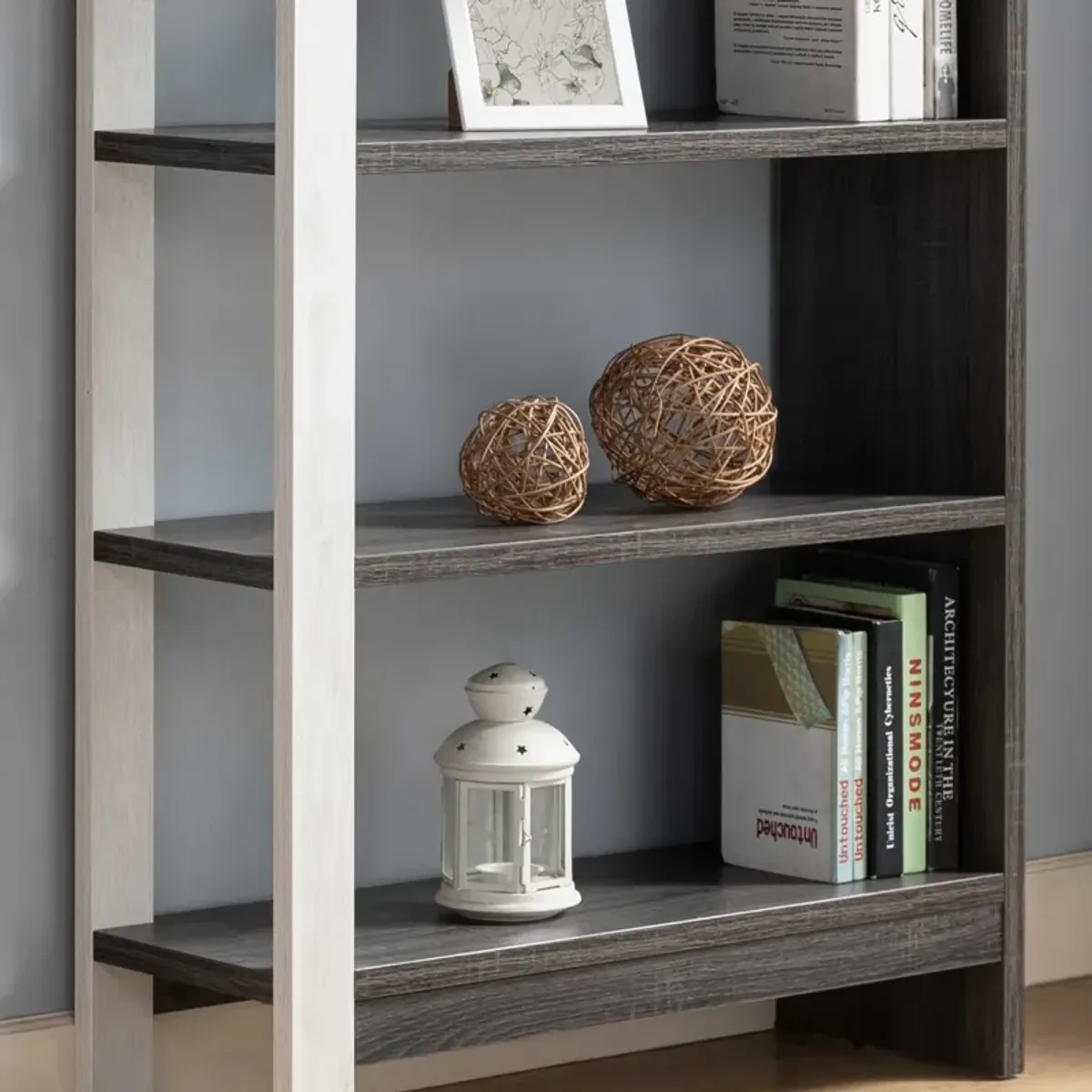 Bookcase White Oak Distressed Grey