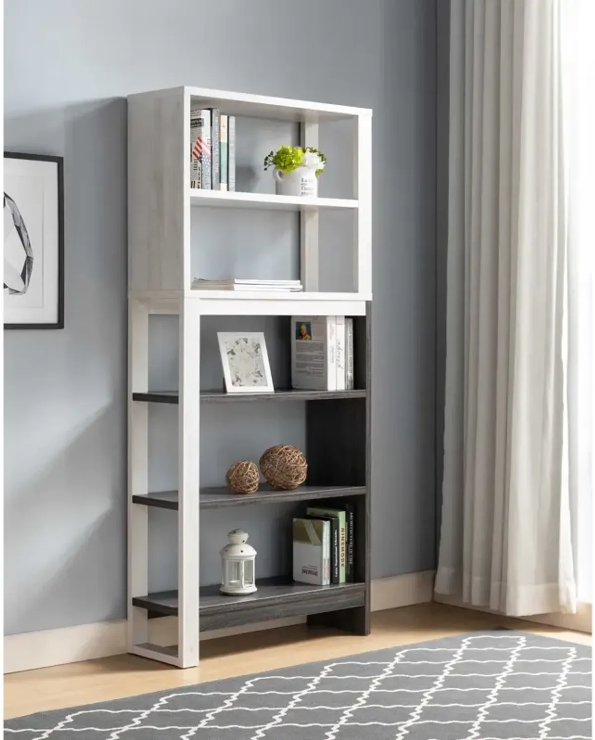 Bookcase White Oak Distressed Grey