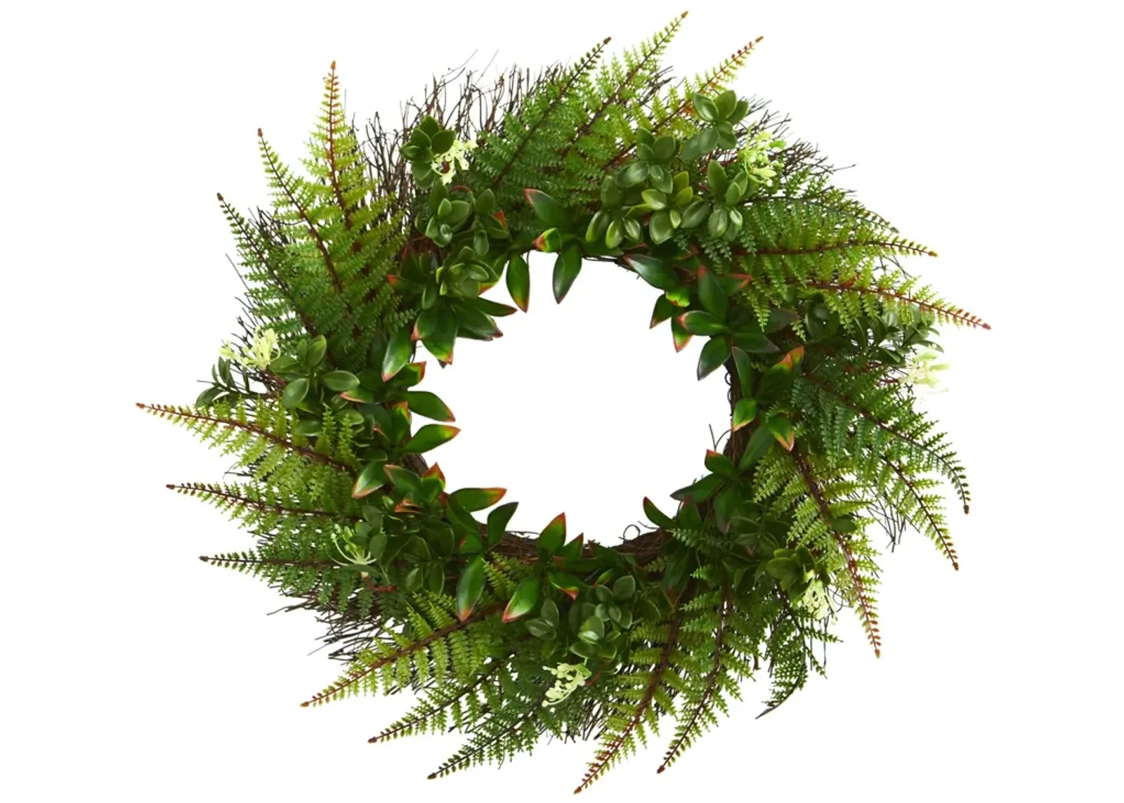 Hivvago 23" Assorted Fern Wreath UV Resistant (Indoor/Outdoor)