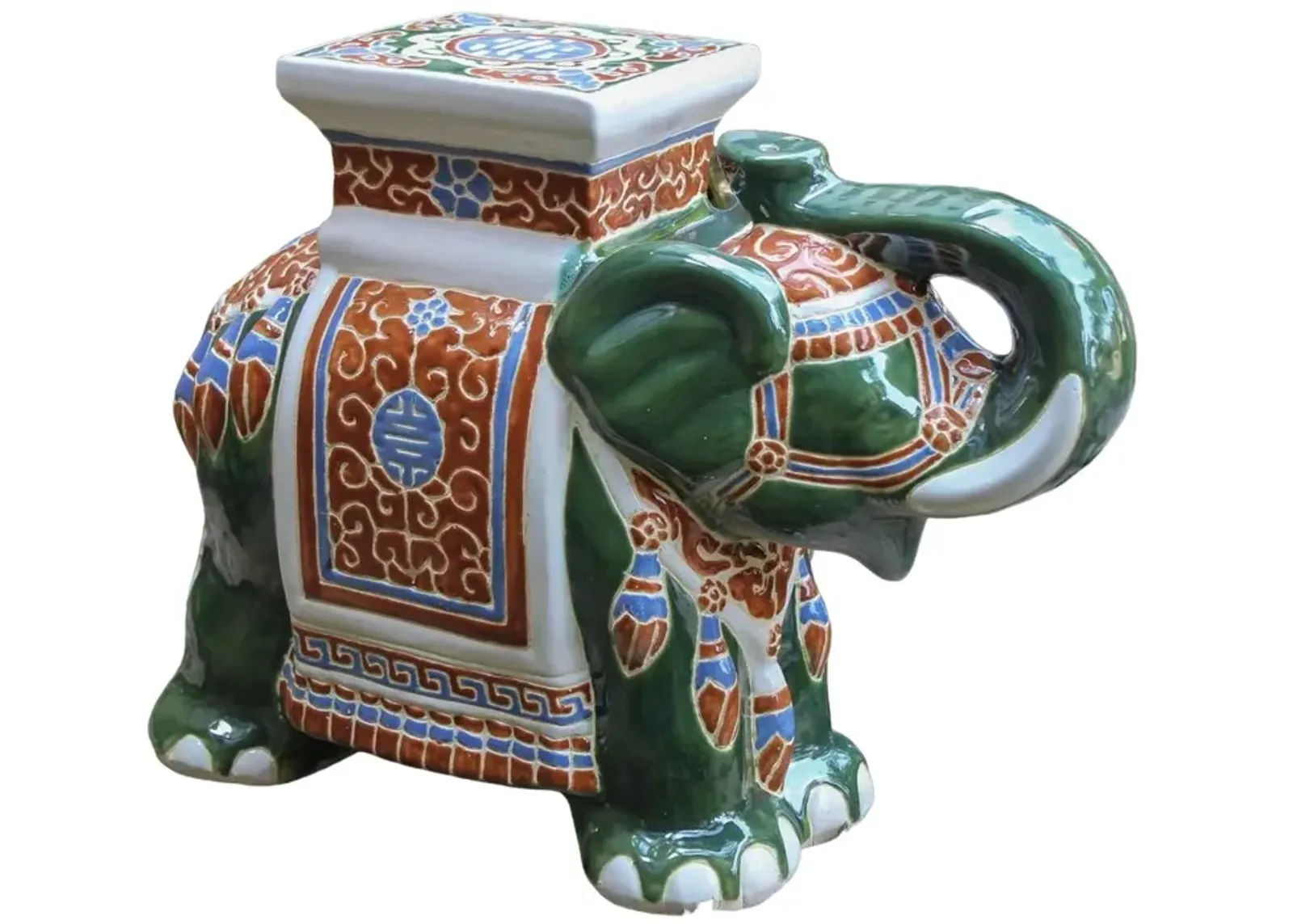 International Caravan Large Porcelain Elephant Stool-Green