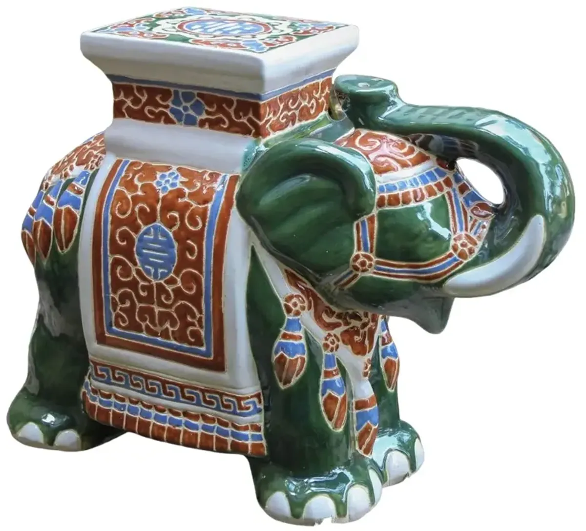 International Caravan Large Porcelain Elephant Stool-Green