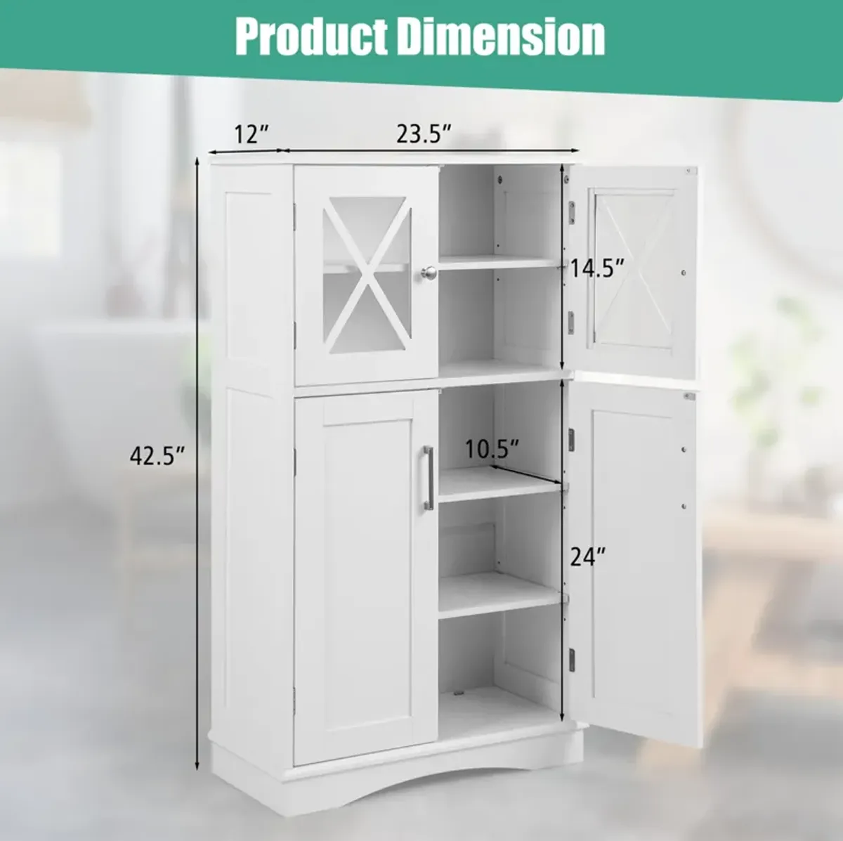 Costway Bathroom Storage Cabinet Linen Storage Cabinet with Doors and Adjustable Shelves