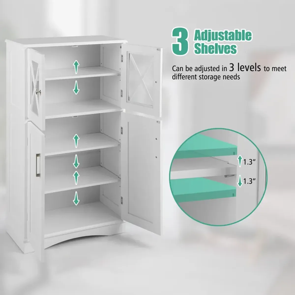 Costway Bathroom Storage Cabinet Linen Storage Cabinet with Doors and Adjustable Shelves