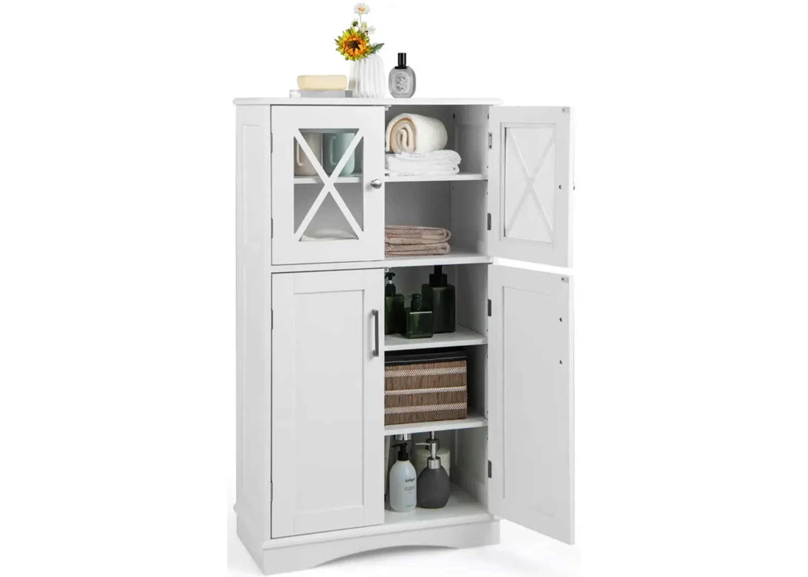 Costway Bathroom Storage Cabinet Linen Storage Cabinet with Doors and Adjustable Shelves