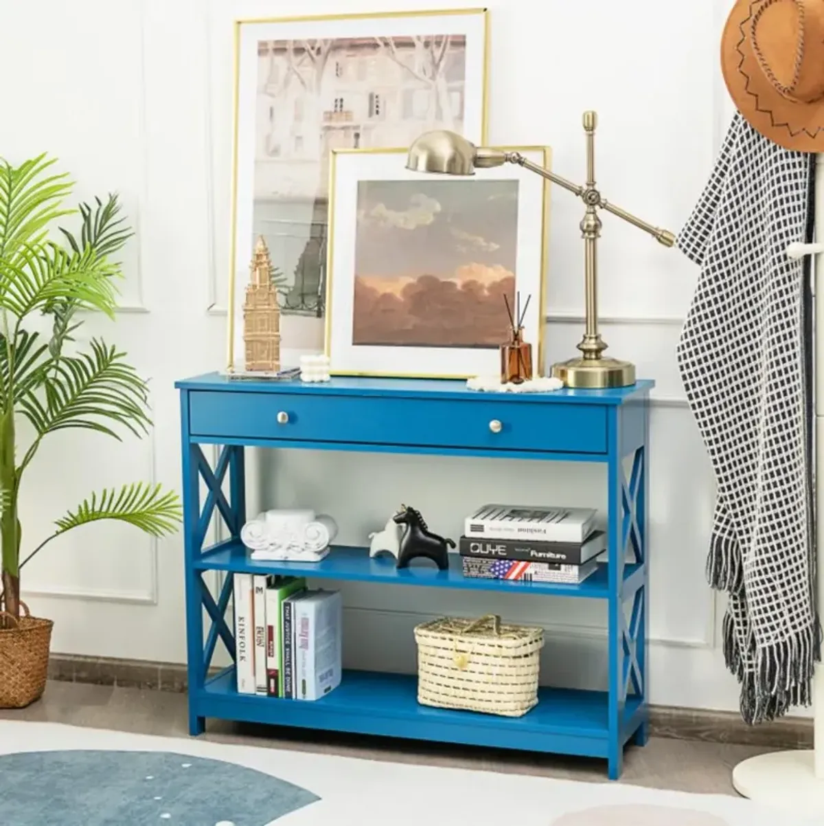 Hivvago Console Table 3-Tier with Drawer and Storage Shelves