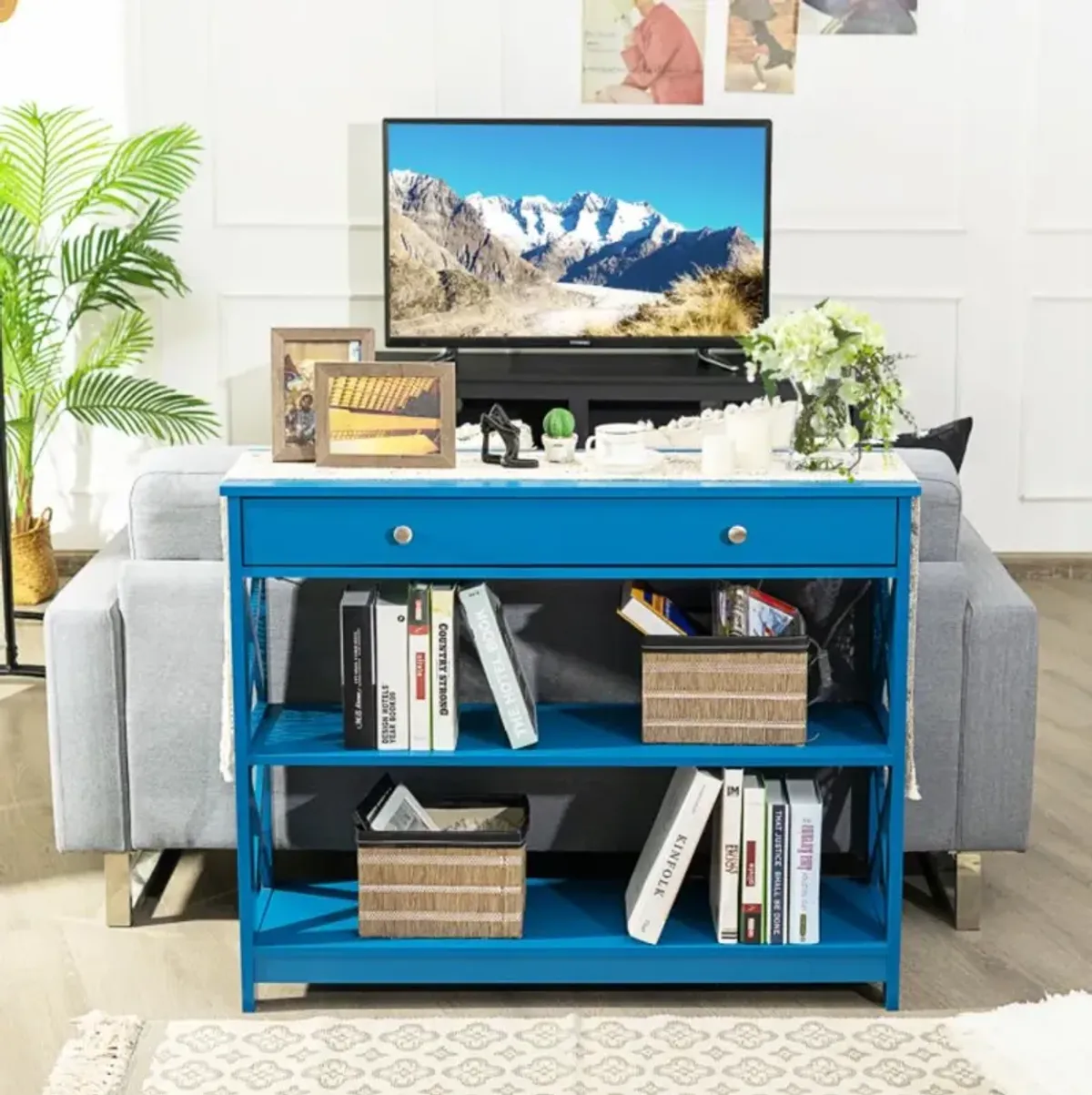 Hivvago Console Table 3-Tier with Drawer and Storage Shelves