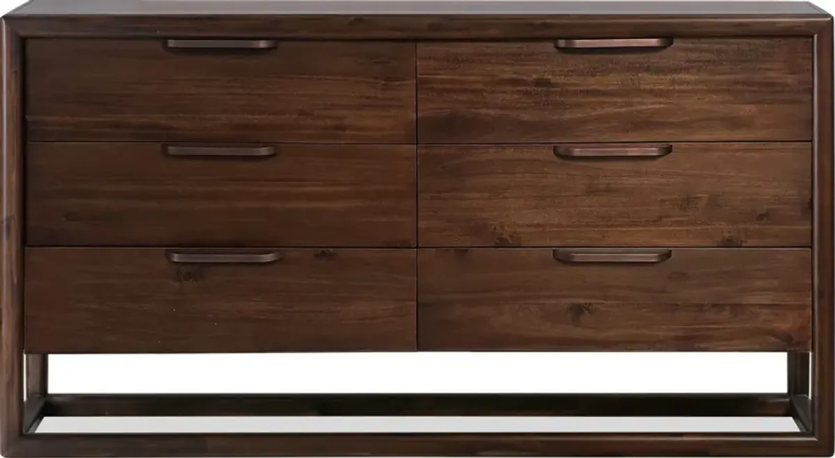 Sol Six Drawer Acacia Wood Dresser in Brown Spice