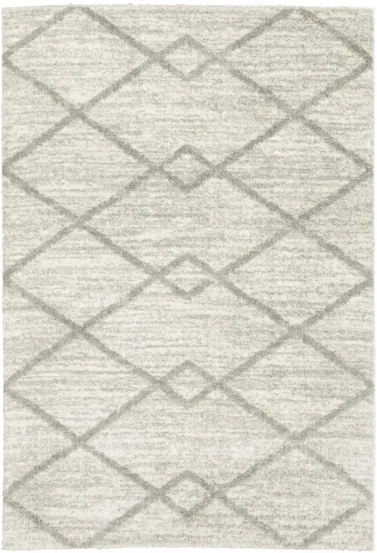 5 X 8 Ivory And grey geometric Shag Power Loom Stain Resistant Area Rug