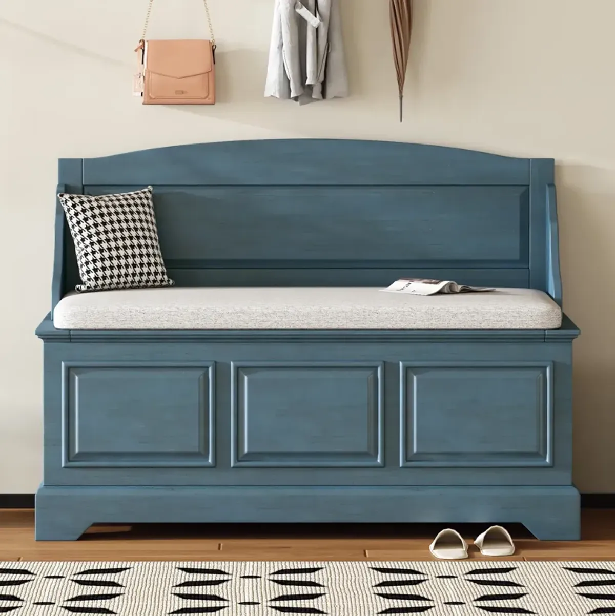 Clihome Shoe Bench with Removable Cushion, Entryway Bench with Hidden Storage for Entrance and Living Room, Shoe Storage Bench with Back (Espresso)