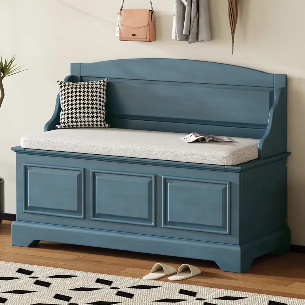 Clihome Shoe Bench with Removable Cushion, Entryway Bench with Hidden Storage for Entrance and Living Room, Shoe Storage Bench with Back (Espresso)