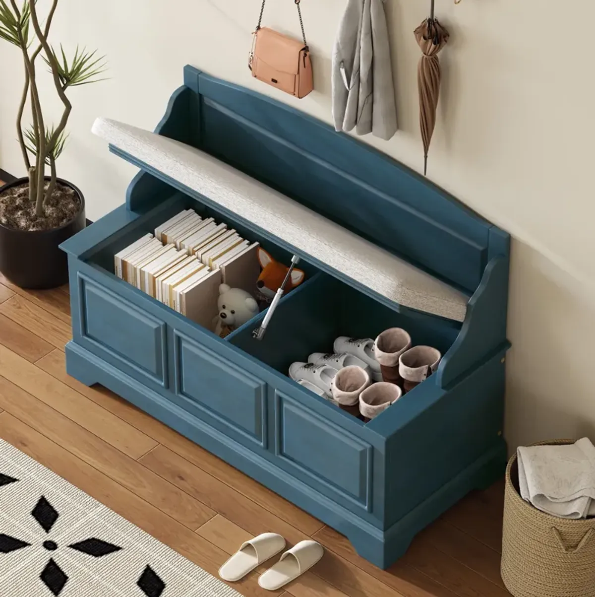 Clihome Shoe Bench with Removable Cushion, Entryway Bench with Hidden Storage for Entrance and Living Room, Shoe Storage Bench with Back (Espresso)