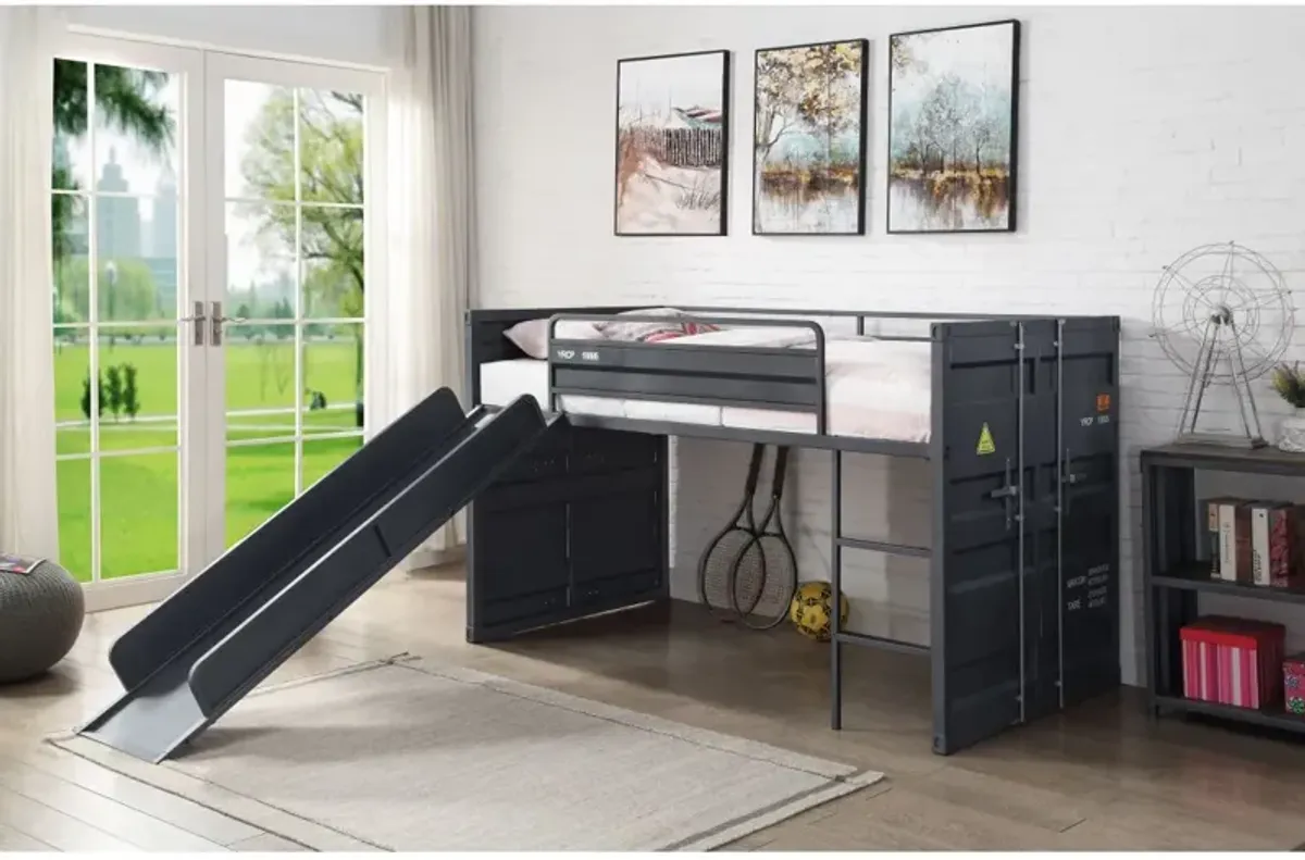 Cartwin Loft Bed with Slide, Gunmetal Finish