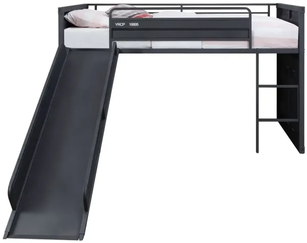 Cartwin Loft Bed with Slide, Gunmetal Finish