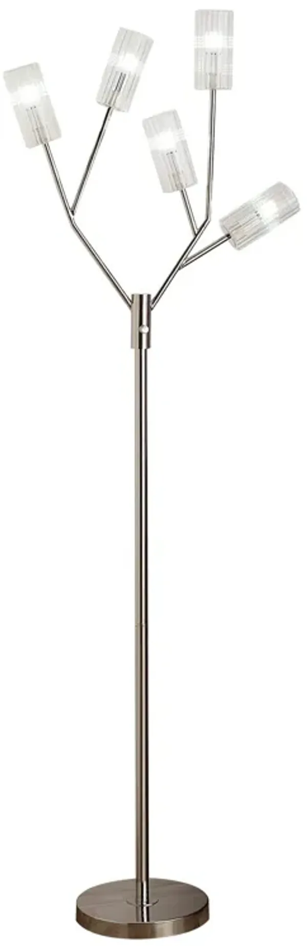 67 Inch Floor Lamp, Modern Globe Glass Shade, Round Metal Base, Nickel-Benzara