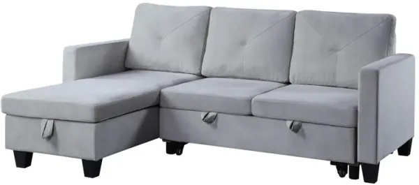 Han 83 Inch L Shape Sleeper Sectional Sofa, Reversible Chaise, Light Gray - Benzara