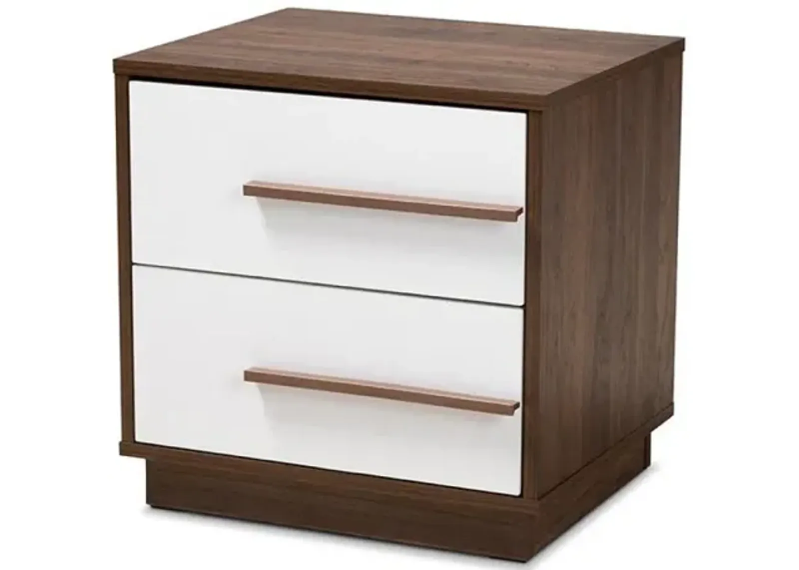 Two-Tone White and Walnut Finished 2-Drawer Wood Nightstand