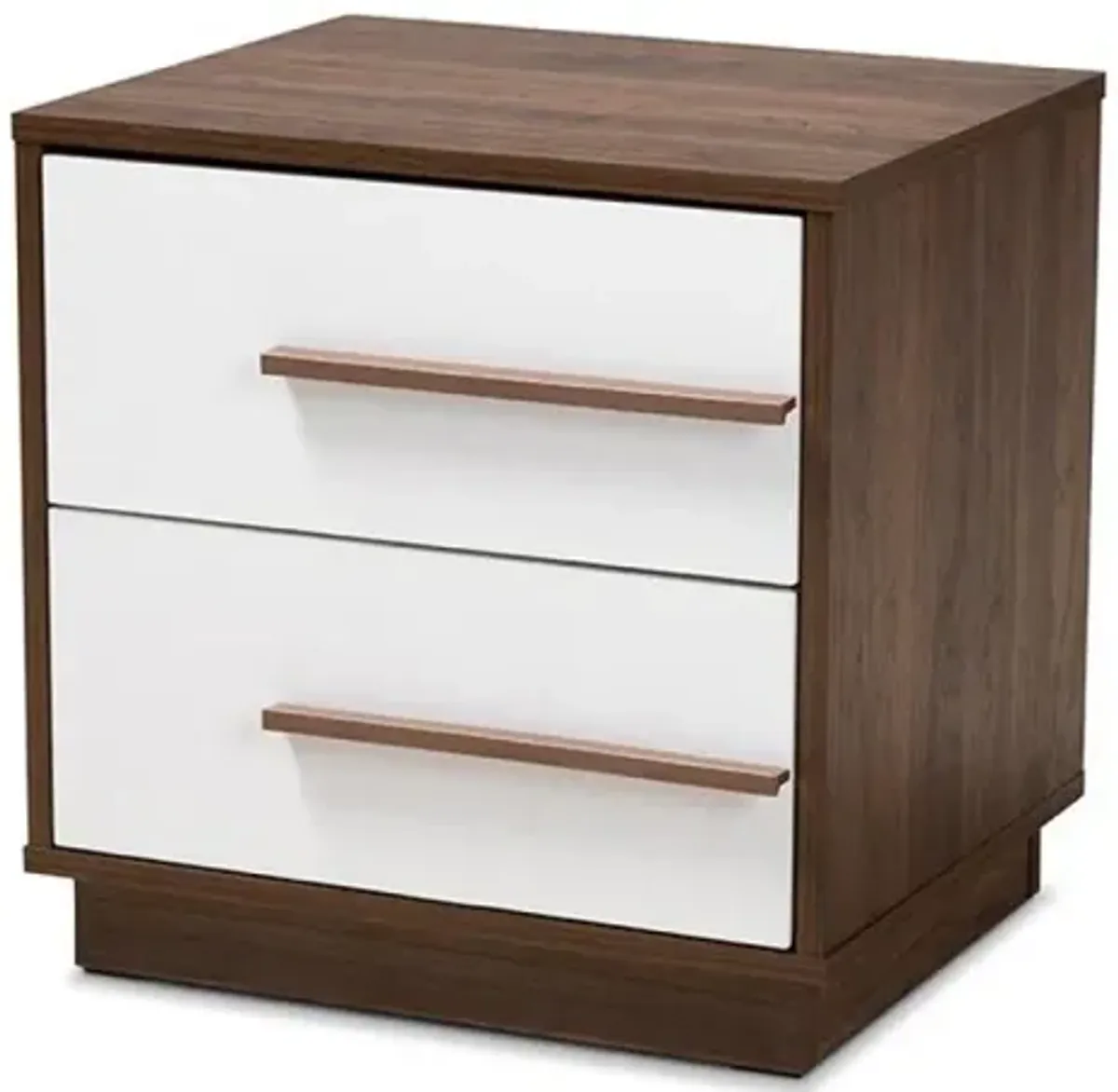 Two-Tone White and Walnut Finished 2-Drawer Wood Nightstand