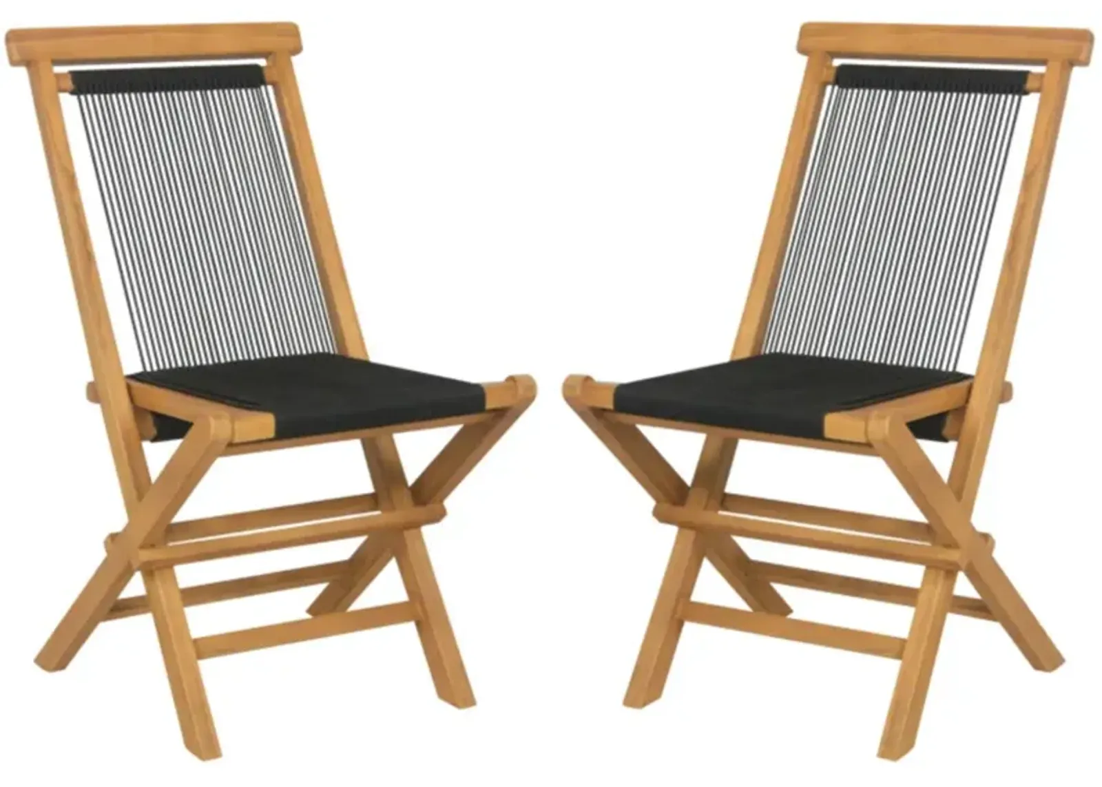 Hivvago 2 Piece Patio Folding Chairs with Woven Rope Seat and Back for Porch Backyard Poolside