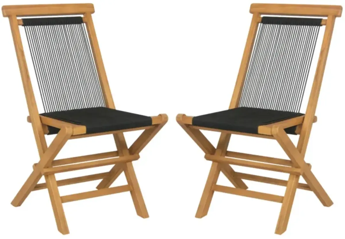 Hivvago 2 Piece Patio Folding Chairs with Woven Rope Seat and Back for Porch Backyard Poolside