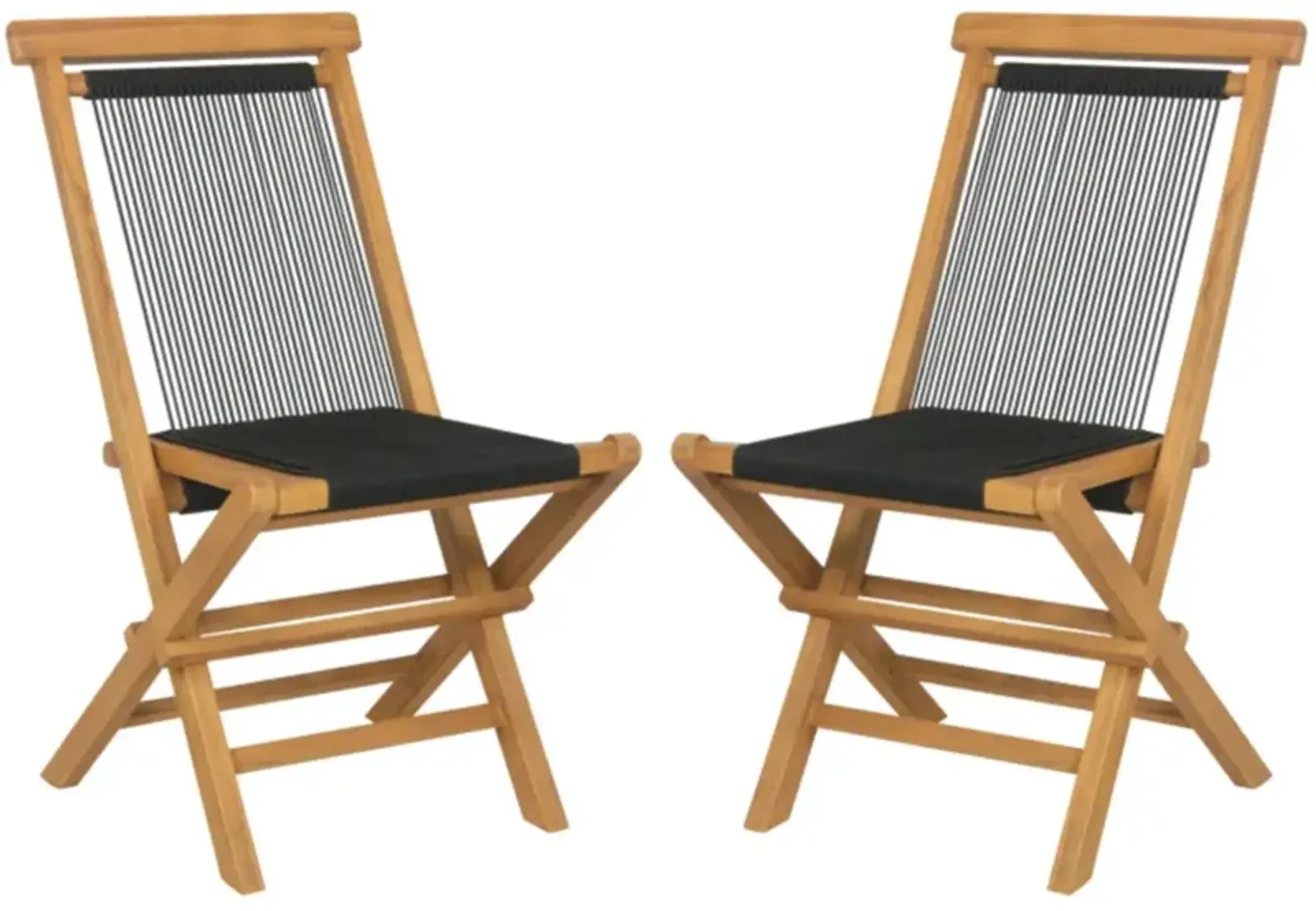 Hivvago 2 Piece Patio Folding Chairs with Woven Rope Seat and Back for Porch Backyard Poolside