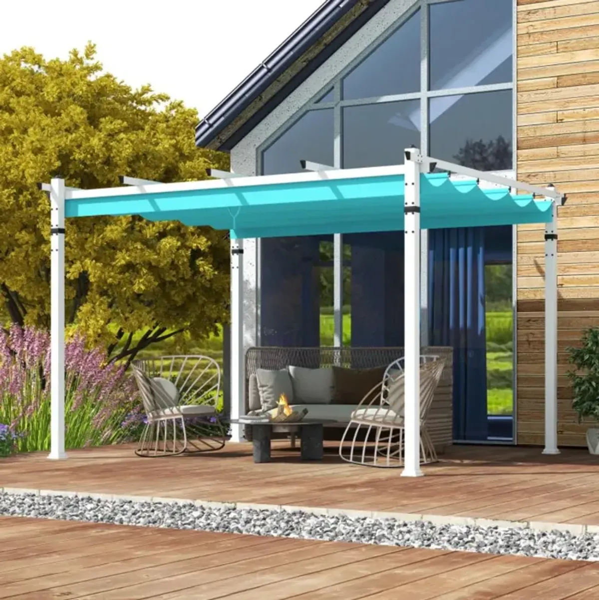 Hivvago Outdoor Pergola with Retractable Canopy and Aluminum Frame