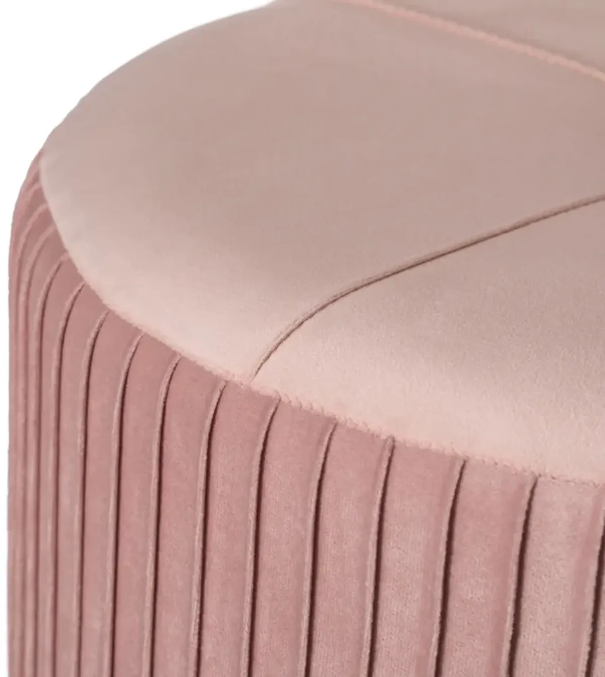 Round Velvet Ottoman Stool Raised with Hairpin Gold Base, Pink, Medium