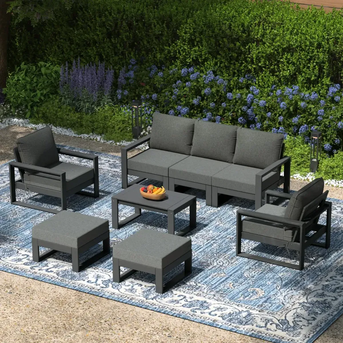 WestinTrends 8-Piece Modern HDPE Outdoor Patio Furniture Conversation Set with Coffee Table and Ottomans