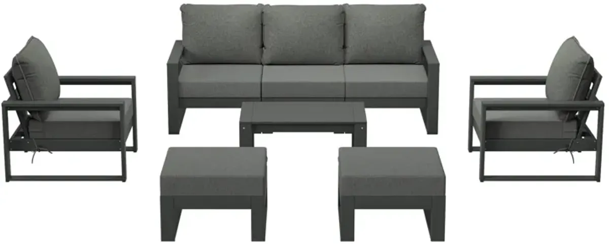 WestinTrends 8-Piece Modern HDPE Outdoor Patio Furniture Conversation Set with Coffee Table and Ottomans
