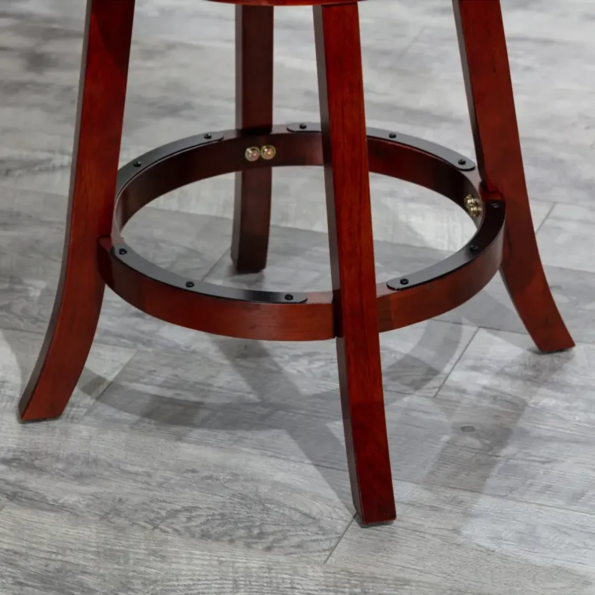 30" Bar Height X-Back Swivel Stool, Stool, Cherry Finish, Charcoal Fabric Seat