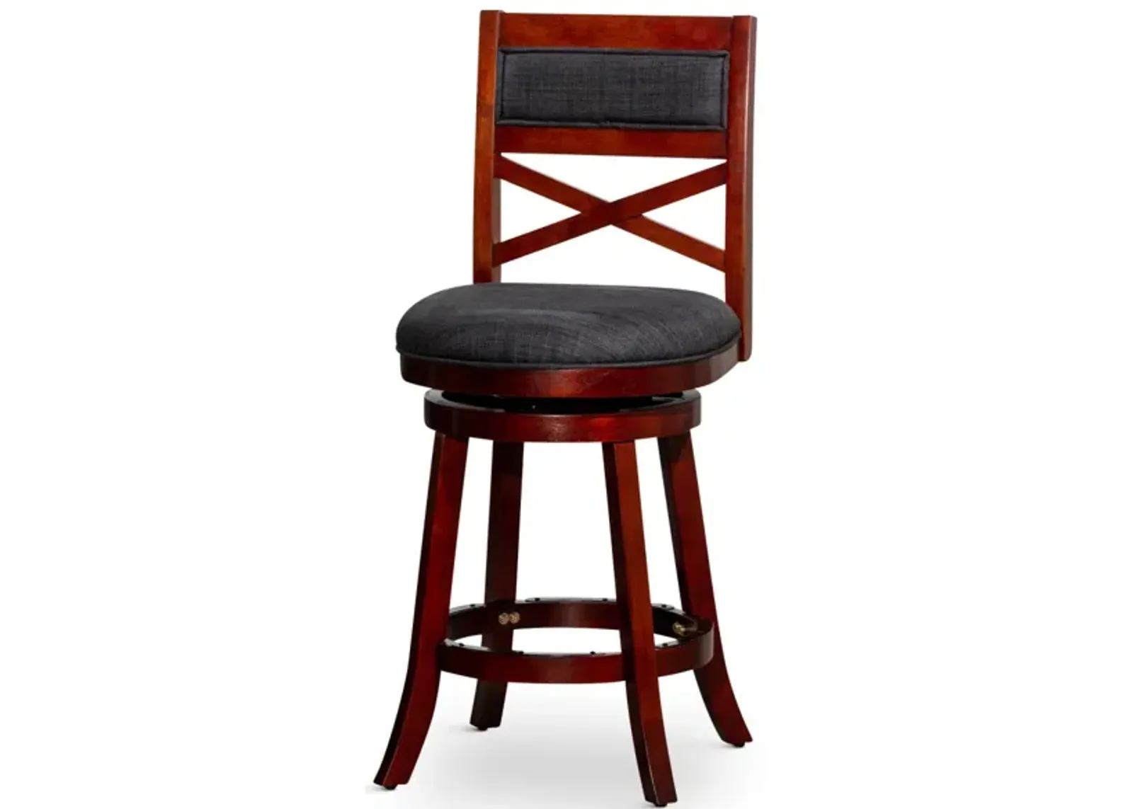 30" Bar Height X-Back Swivel Stool, Stool, Cherry Finish, Charcoal Fabric Seat