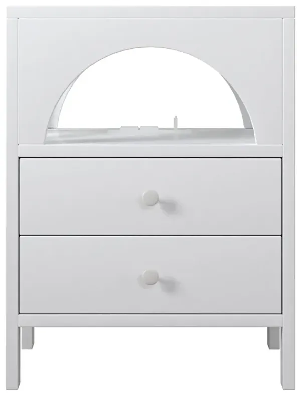 Nightstand with USB Charging Ports and LED Lights,End Table with 2 Drawers and Shelf,White