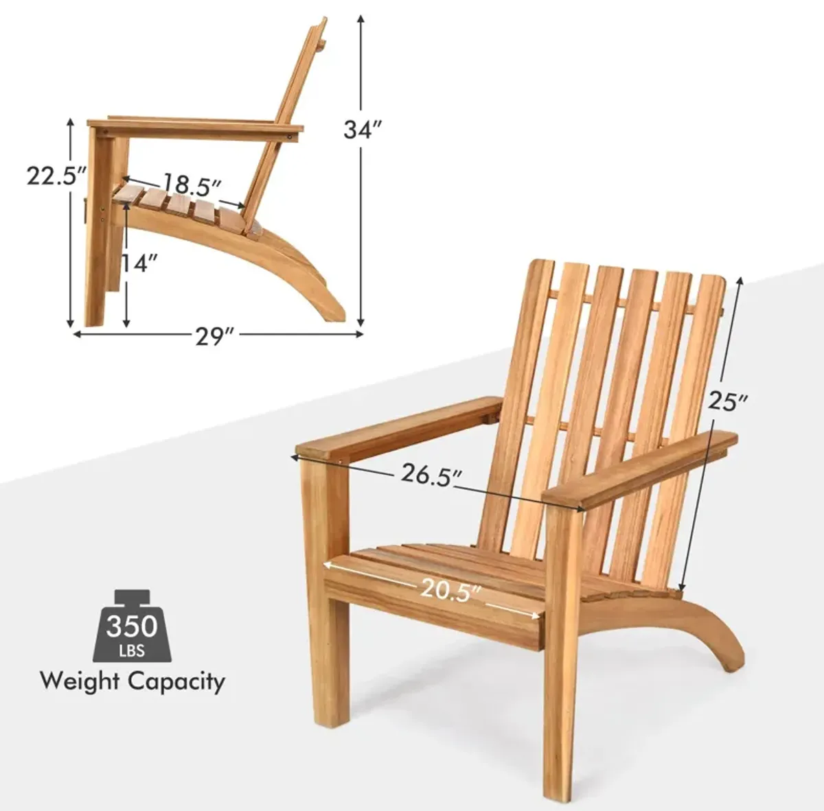 Outdoor Durable Patio Acacia Wood Adirondack Lounge Armchair