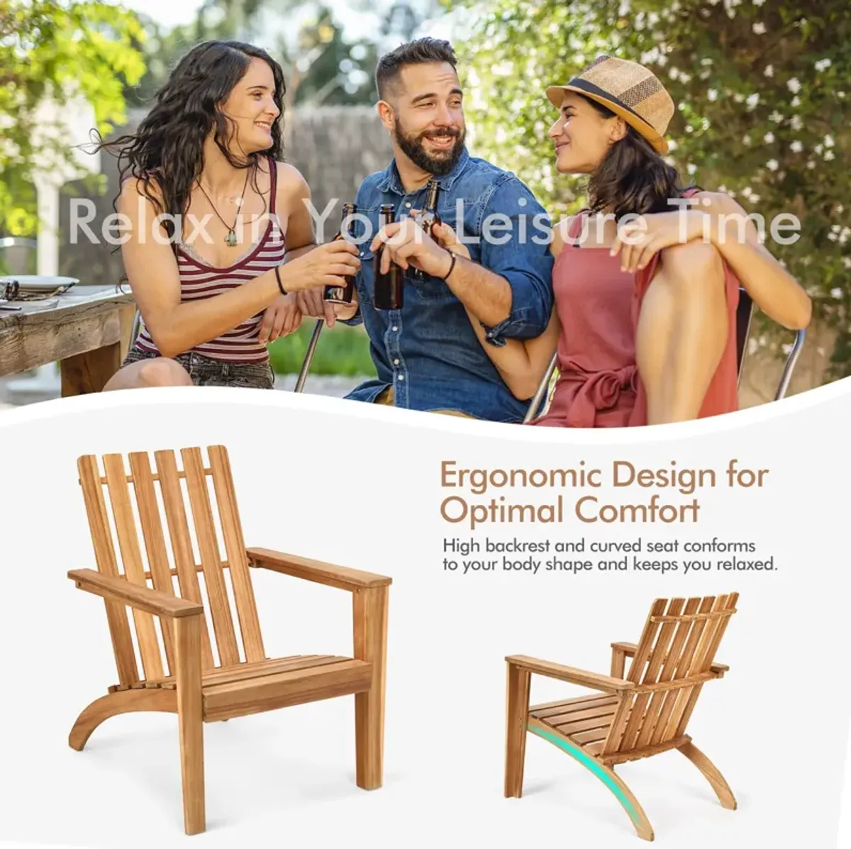 Outdoor Durable Patio Acacia Wood Adirondack Lounge Armchair