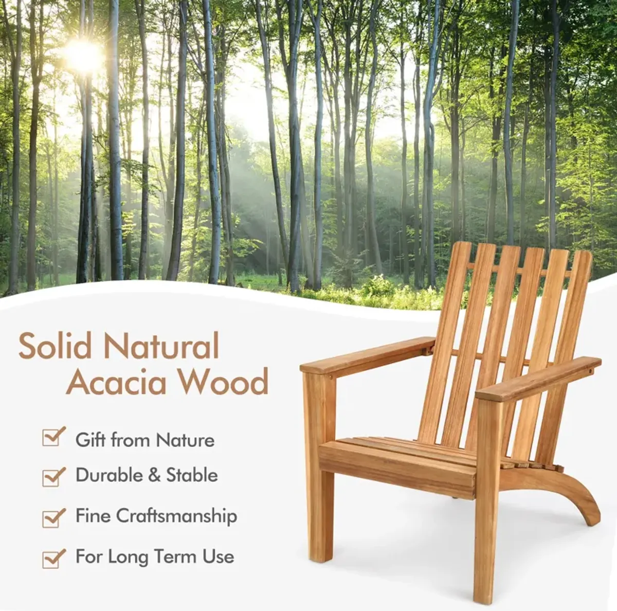 Outdoor Durable Patio Acacia Wood Adirondack Lounge Armchair