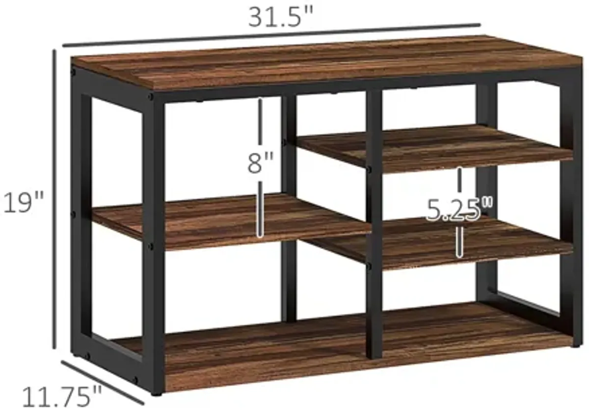 Brown Entryway Coat Rack: 5-Hook, Shoe Bench, 10-Pair Capacity