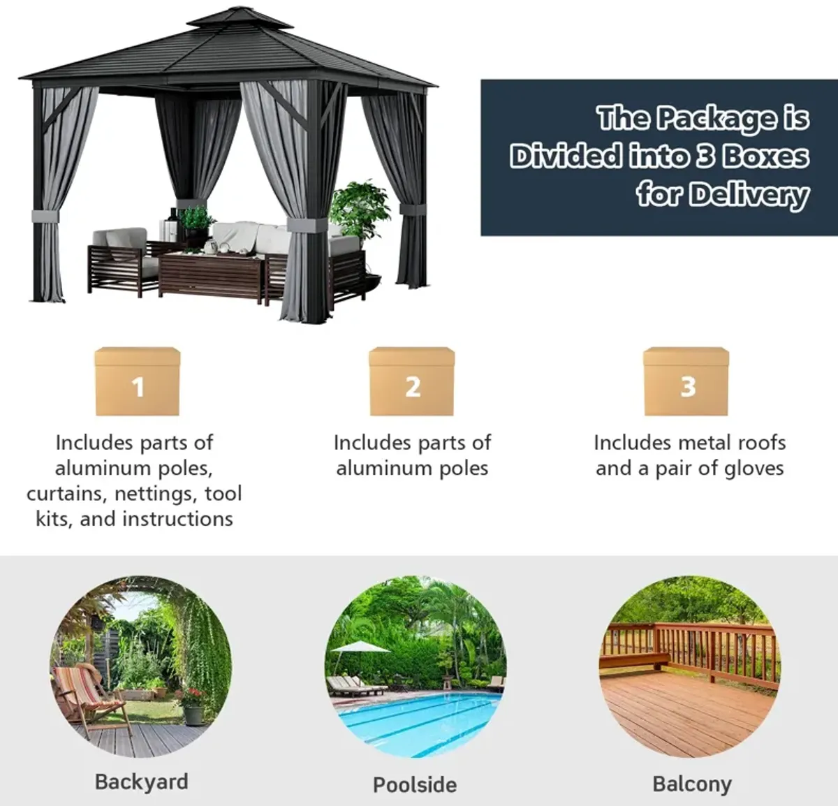 10 x 10 Feet Double-Top Hardtop Gazebo with Galvanized Steel Roof for Outdoor Shade and Protection