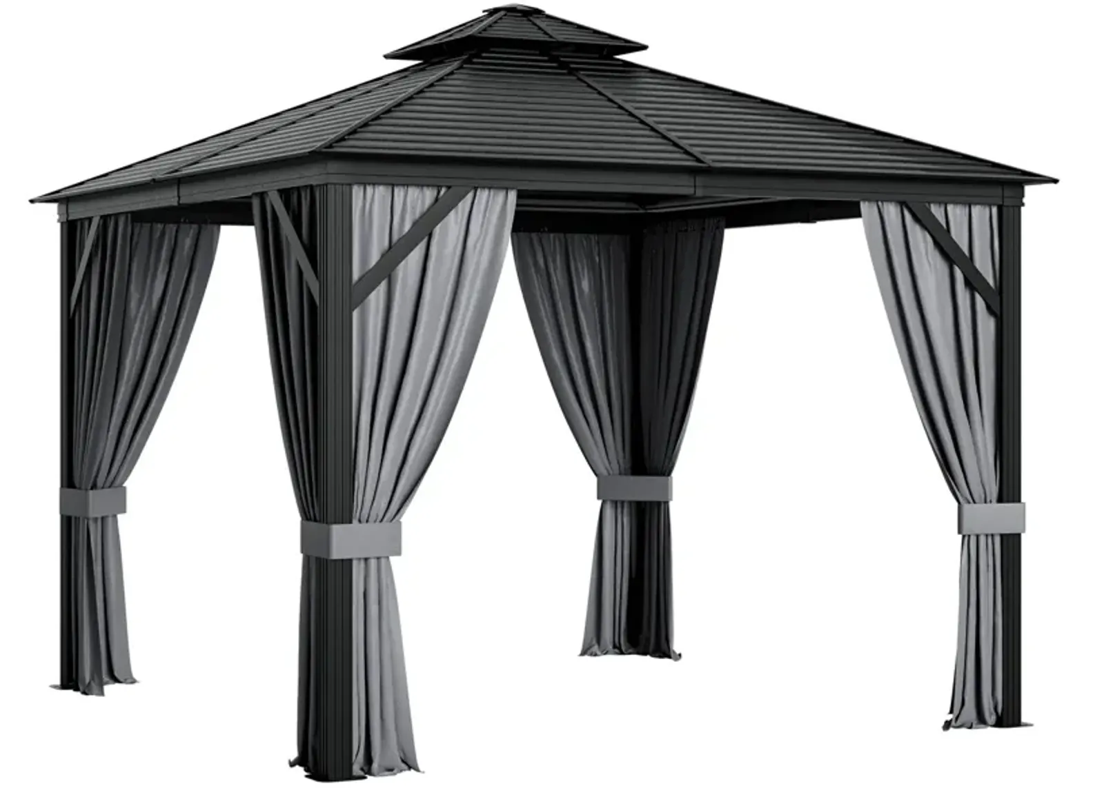 10 x 10 Feet Double-Top Hardtop Gazebo with Galvanized Steel Roof for Outdoor Shade and Protection