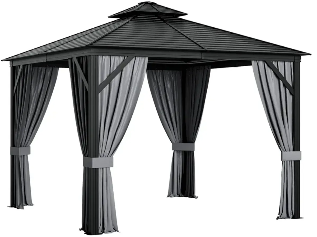 10 x 10 Feet Double-Top Hardtop Gazebo with Galvanized Steel Roof for Outdoor Shade and Protection