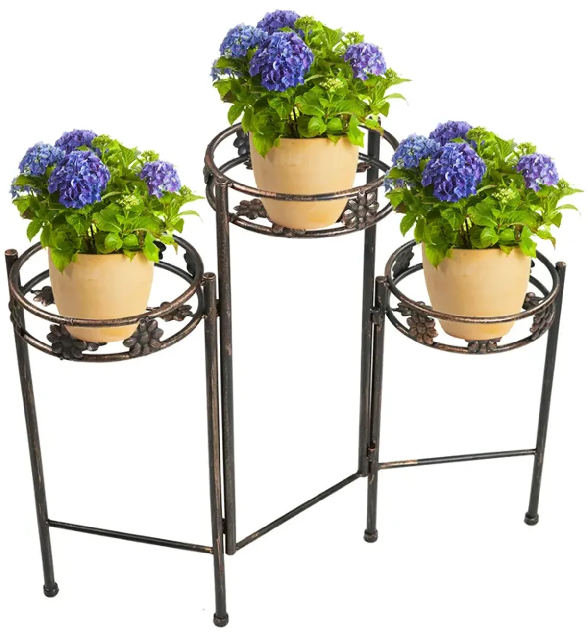 Sunnydaze Bronze Painted Metal 3-Tier Staggered Folding Plant Stand - 29 in