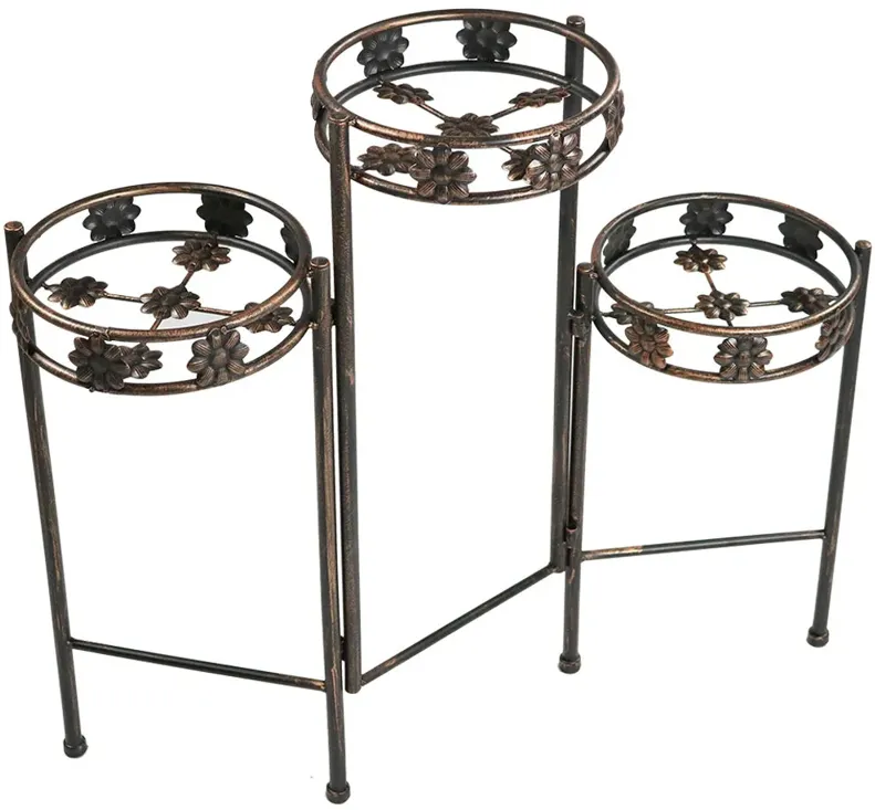 Sunnydaze Bronze Painted Metal 3-Tier Staggered Folding Plant Stand - 29 in