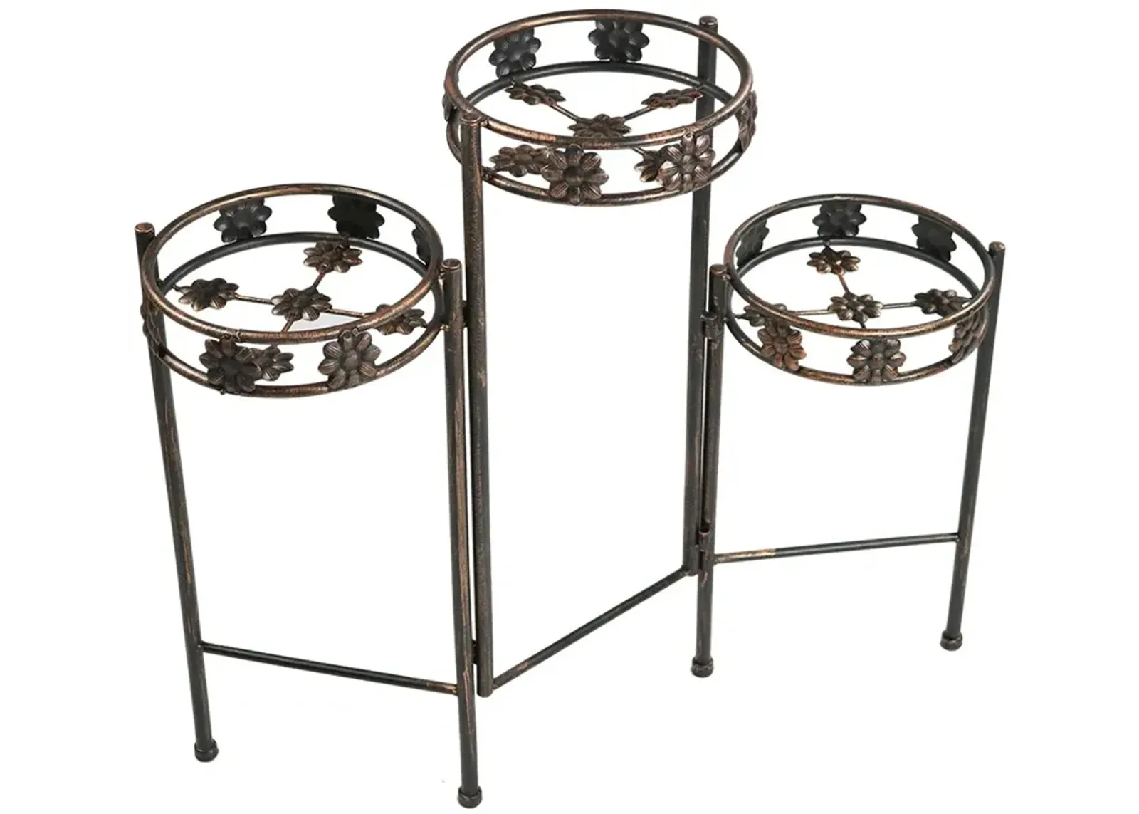 Sunnydaze Bronze Painted Metal 3-Tier Staggered Folding Plant Stand - 29 in