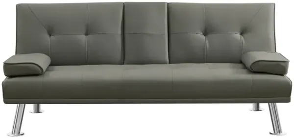 Grey PU Sofa Bed With Cup Holder