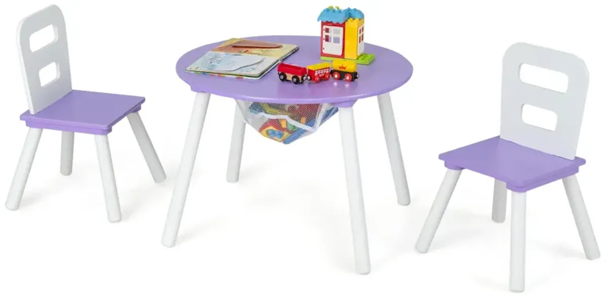 Wood Activity Kids Table and Chair Set with Center Mesh Storage for Snack Time and Homework